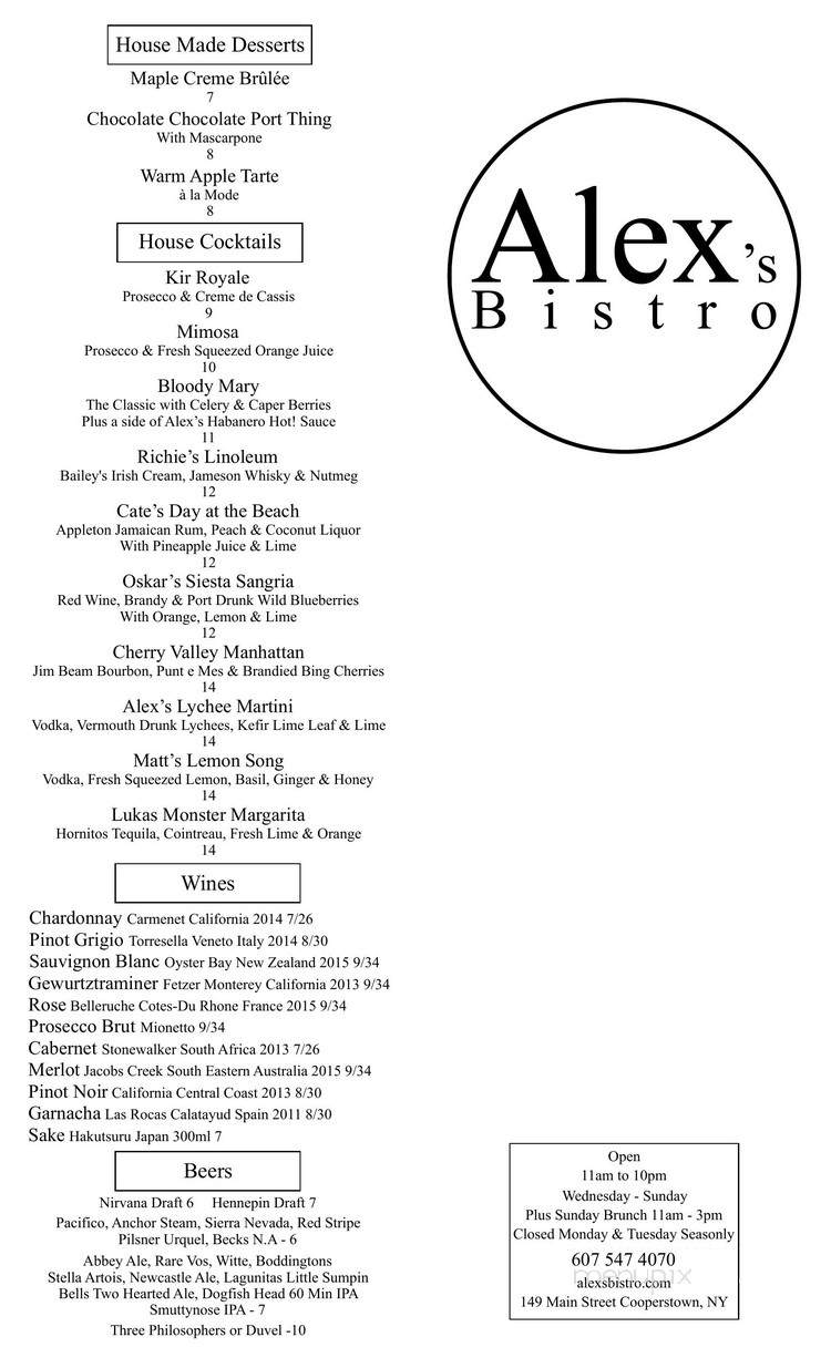 Alex's Bistro - Cooperstown, NY