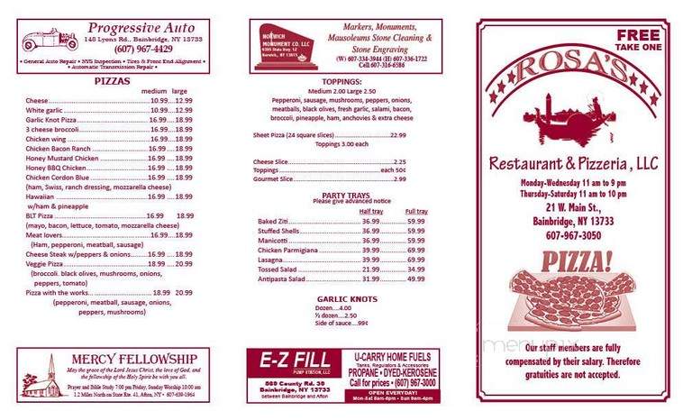 Rosa's Restaurant & Pizza - Bainbridge, NY