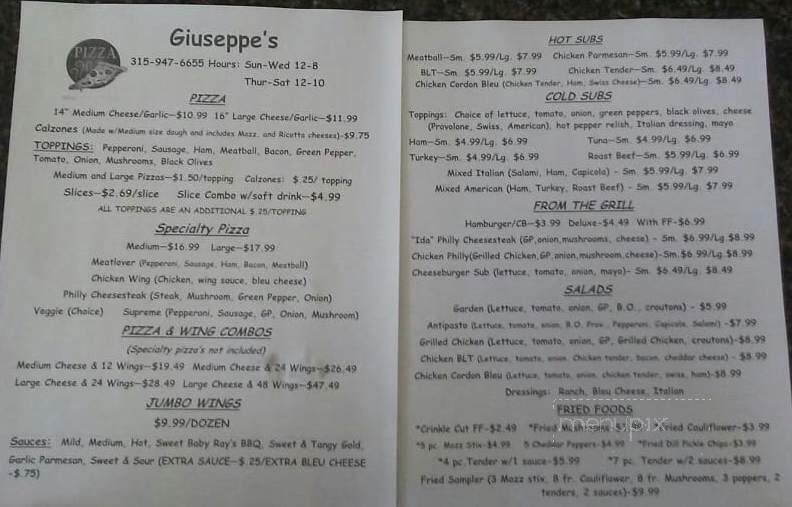 Giuseppe's Sub & Pizza Shop - Fair Haven, NY