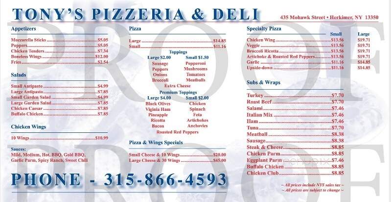 Tony's Pizzeria & Deli - Herkimer, NY