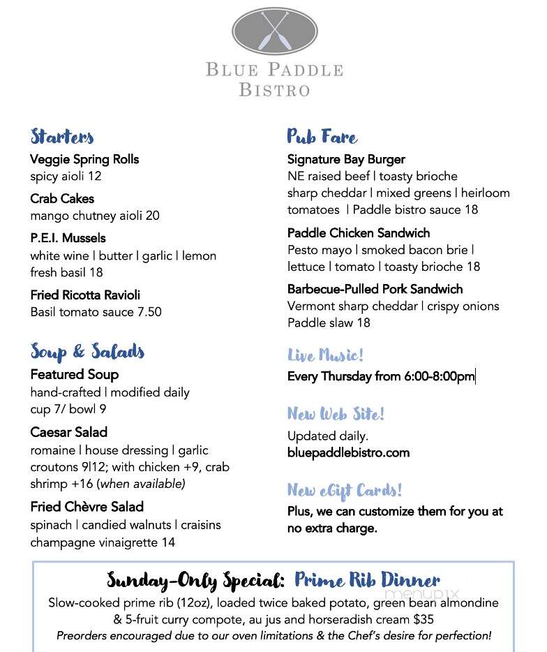 Blue Paddle Bistro - South Hero, VT